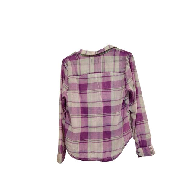 American Eagle Pink Plaid Long Sleeve Pocket Button Up Shirt Casual Top Small - Picture 2 of 11